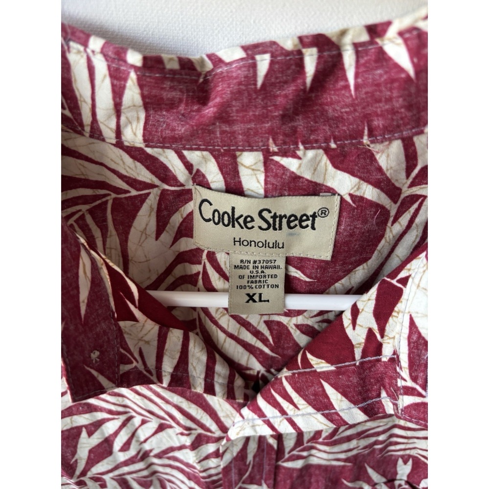 Cooke Street Honolulu Mens XL Hawaiian Shirt Burgundy Palm Leaf Made in HI - Picture 3 of 9